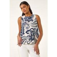 Roman Women's Paisley Print Shell Top in Navy | Size: 12