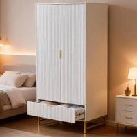 FURNITURE ONE 2-Doors Wardrobe Cabinet with Drawers in White | Size: Medium