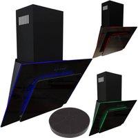 SIA 70cm Black LED Edge Lit Angled Glass Cooker Hood with Carbon Filter