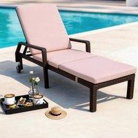 FURNITURE ONE Rattan Garden Sun Lounger Sunbed with Cushions Reclining Chair in Brown | Size: 1 Seater
