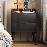 Huhote Bedside Table Cabinet Bed Side End Table with 2 Drawers Wooden Legs in Black