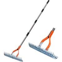 Walensee 15-Inch Heavy Duty Thatch Rake Steel Lawn Dethatcher Adjustable Handle for Cleaning Dead Grass, Yard Garden Durable Soil in Orange