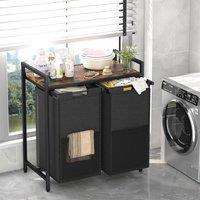 Huhote Dirty Laundry Basket Laundry Bin 2 Compartments Removable Bag Bathroom in Black
