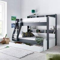 Bedmaster Oliver Triple Sleeper Storage Bunk Bed With Drawer With Orthopaedic Mattresses in Grey | Size: Small Double