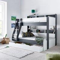 Bedmaster Oliver Triple Sleeper Storage Bunk Bed Without Drawer With Spring Mattresses in Grey | Size: Small Double