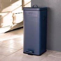 Charles Bentley 30 Litre Steel Square Retro Kitchen Pedal Waste Bin in Dark Blue