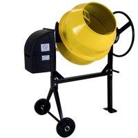 Charles Bentley 130L 230V 550W Portable Cement Concrete Mixer with Wheels in Yellow | Size: 1200mm x 700mm