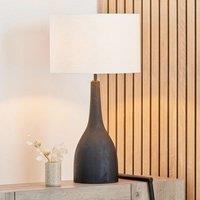Ruma Mango Wood Curved Table Lamp Base with Linen Drum Shade in Black