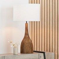 Ruma Mango Wood Curved Table Lamp Base with Linen Drum Shade in Brown