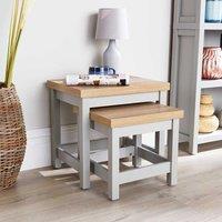 Home Source Nest of 2 Tables Coffee Occasional Side End 36mm Oak Top Nested Set in Grey