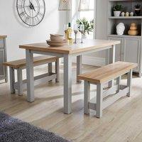 Home Source Oak Breakfast Table & Bench Set of 2 Benches Two Tone Avon 36mm Top in Light Grey