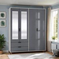 Seconique Madrid 4 Door 2 Drawer Mirrored Wardrobe in Grey