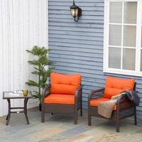 OUTSUNNY 3 Pieces Rattan Bistro Set with Tempered Glass Table Orange