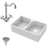 Balterley Fireclay 2 Bowl Full Weir Butler Sink Tap Waste 795mm in White
