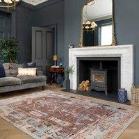 Kukoon Tribal Design Cotton Chenille Rug Brown Blue Machine Washable | Size: 200 cm x 290 cm