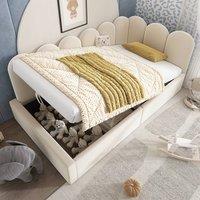 BTM Hydraulic Storage Daybed, Velvet, 90x190cm in Beige | Size: 90x190 cm