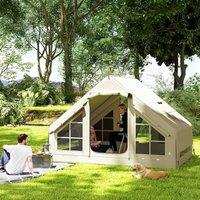 OUTSUNNY Inflatable Camping Tent with Pump, 2-4 Person Glamping Tent in Beige