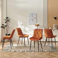 SONARA Modern Set of 4 Velvet Dining Chairs with Ergonomic Upholstered Seat in Orange