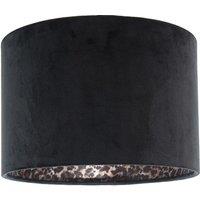 Happy Homewares Black Velvet Lamp Shade with Inner Leopard Print Satin Shimmer Lining | Size: 12 inches