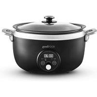 Tower 3.5L Digital Slow Cooker w/ 3 Heat Settings, Delay Function & Timer, Removable Aluminium Pot, Tempered Glass Lid, Black w/ Stainless Steel