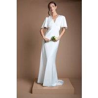 Oasis Women's Deep V Fluted Sleeve Maxi Wedding Dress in Ivory | Size: 8