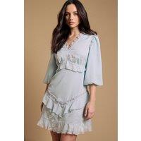 Oasis Women's Chiffon Mix Mini Dress With Tie Back in Baby Blue | Size: 14
