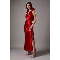 Coast Women's Statement Corsage Satin Maxi Dress in Red | Size: 8