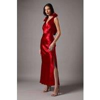 Coast Women's Statement Corsage Satin Maxi Dress in Red | Size: 12