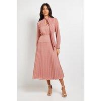 Wallis Women's Clipped Tie Neck Pleated Shirt Dress in Coral | Size: 16