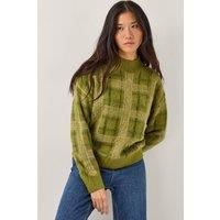 Monsoon Women's Cleo Brushed Check Print Jumper Green | Size: XL