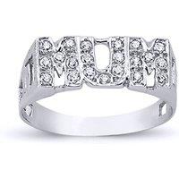 Jewelco London Women's Rhodium Plated Silver Round CZ MUM Signet ID Ring 8mm | Size: Q