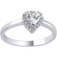 Jewelco London Women's Silver Love Heart CZ Dainty Halo Solitaire Engagement Ring | Size: Medium