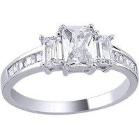 Jewelco London Women's Silver Baguette Emerald-cut CZ Channel Trilogy Engagement Ring | Size: Medium