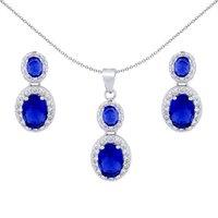 Jewelco London Women's Silver Blue CZ Royal Princess Kate Halo Earrings & Necklace Set