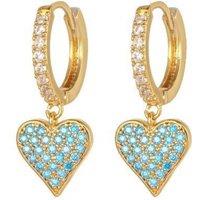 Jewelco London Women's Gold-plated Silver Light Blue CZ Love Heart Huggie Drop Earrings in Gold