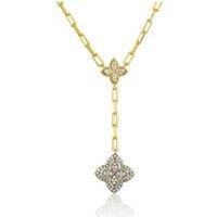 Jewelco London Women's Gold-plated Silver CZ Double Quatrefoil Clover Lariat Necklace in Gold