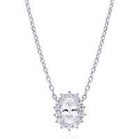 Jewelco London Women's Silver Oval CZ Princess Royal Engagement Cluster Pendant Necklace