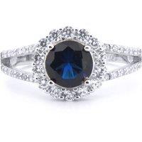 Jewelco London Women's Silver Blue CZ Split Shoulder Halo Solitaire Cluster Ring | Size: N