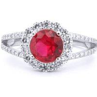 Jewelco London Women's Silver Red CZ Split Shoulder Halo Solitaire Cluster Ring | Size: J