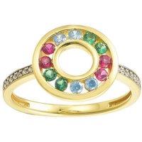 Jewelco London Women's Gold-plated Silver Red Green Blue CZ Shoulder RGB Halo Ring in Gold | Size: N