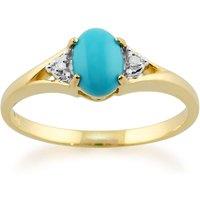 Gemondo Women's Classic Oval Turquoise & Diamond Ring in 9ct Yellow Gold | Size: P