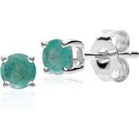 Gemondo Women's Classic Round Emerald Stud Earrings in 9ct White Gold 3.5mm in Green