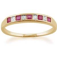 Gemondo Women's Classic Square Ruby & Diamond Half Eternity Ring in 9ct Yellow Gold in Red | Size: Medium