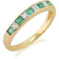 Gemondo Women's Classic Square Emerald & Diamond Half Eternity Ring in 9ct Yellow Gold in Green | Size: Large