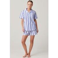 British Boxers Women's "Boat Blue" Stripe Crisp Cotton Short Pyjama Set in Light Blue | Size: XL