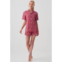 British Boxers Women's "Byzantine Paisley" Crisp Cotton Short Pyjama Set in Dark Pink | Size: Large