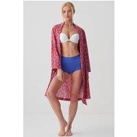 British Boxers Women's "Byzantine Paisley" Crisp Cotton Short Mid-Length Dressing Gown in Dark Pink | Size: Large