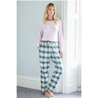 British Boxers Women's "Burnet Rose" Tartan Brushed Cotton Pyjama Trousers in Baby Pink | Size: XS