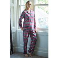 British Boxers Women's "Gaia" Tartan Brushed Cotton Pyjama Set in Burgundy | Size: 2XL