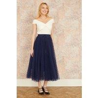 Yumi Women's Navy Mesh Heart Print Tulle Skirt | Size: 12